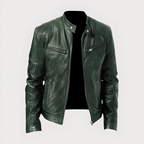 Men’s Classic Biker Jacket with Zip Green