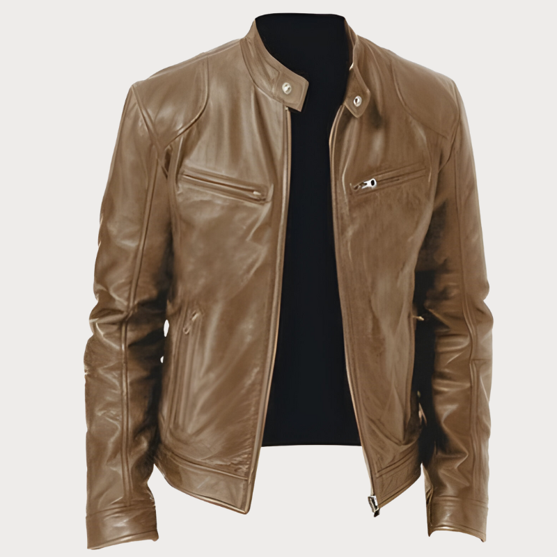 Men’s Classic Biker Jacket with Zip Khaki