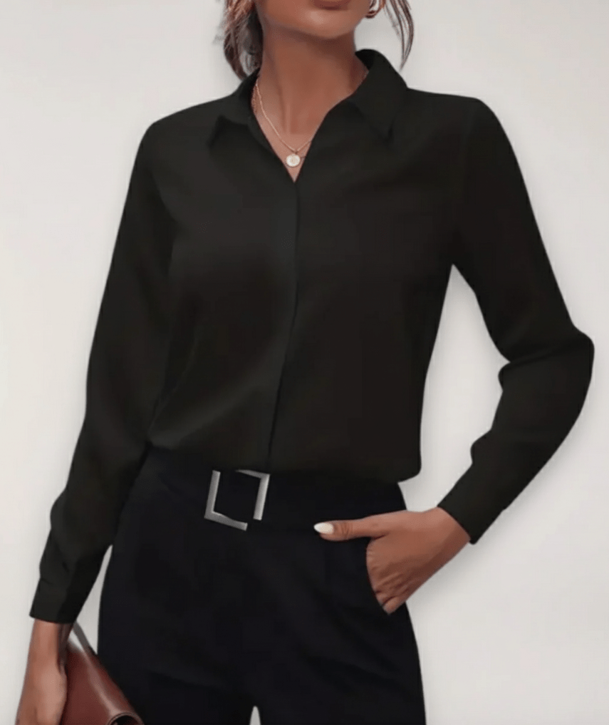 Women’s Elegant Tailored Button-Up Work Blouse Black