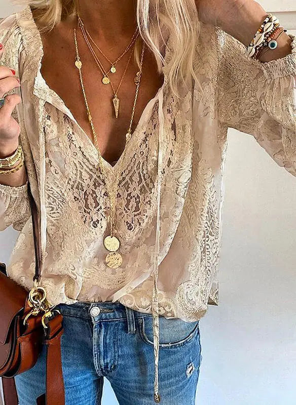 Women’s Elegant Boho V Neck Blouse – Relaxed Summer Top