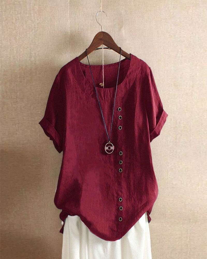 Women’s Casual Button Detail Blouse for Summer Styling Red