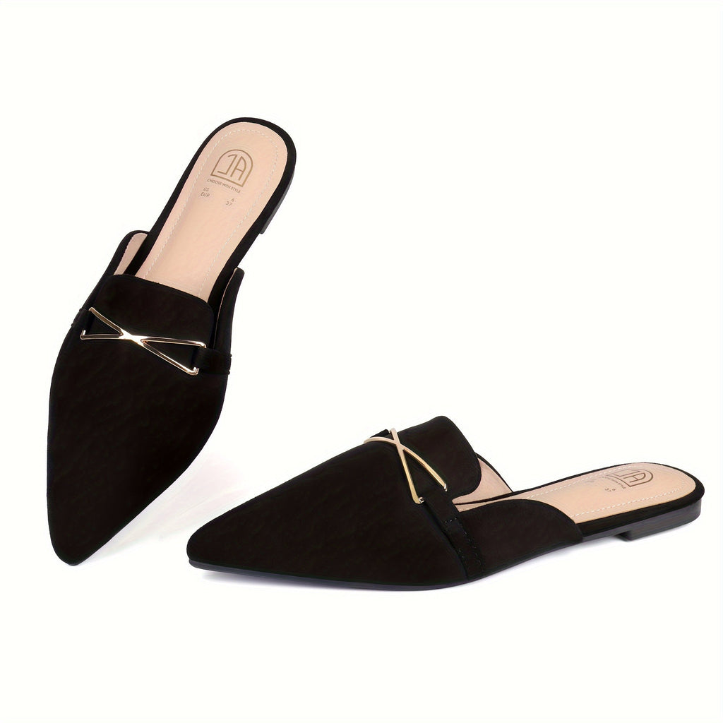 Women’s Fashionable Flat Mules – Casual Everyday Footwear Black