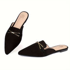 Women’s Fashionable Flat Mules – Casual Everyday Footwear Black