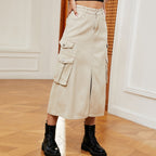 Women’s Elegant Denim Cargo Skirt Light Khaki