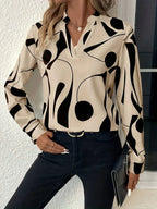 Women’s Abstract Print Long Sleeve Blouse Apricot