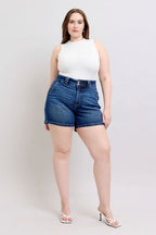 Women’s Plus Size Double Button Waist Denim Shorts
