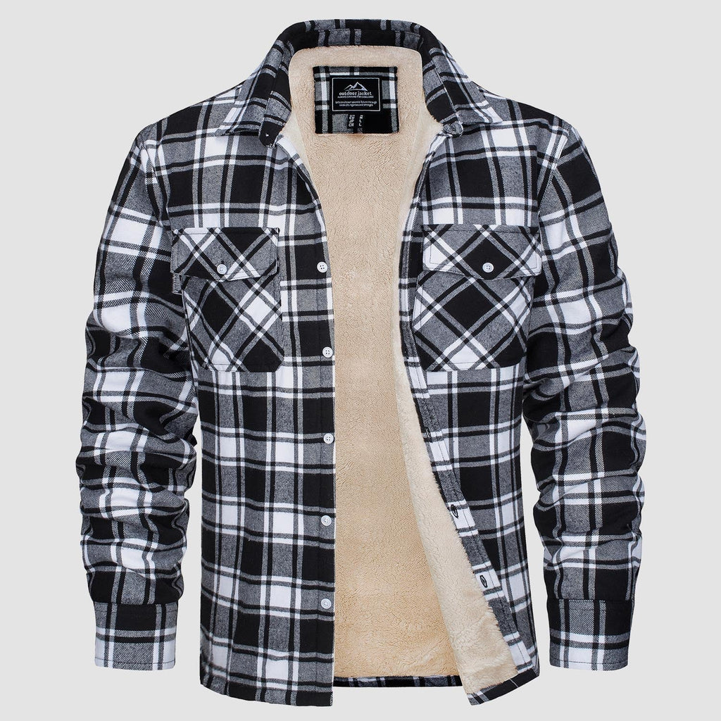 Men’s Lined Checked Shirt Jacket Black