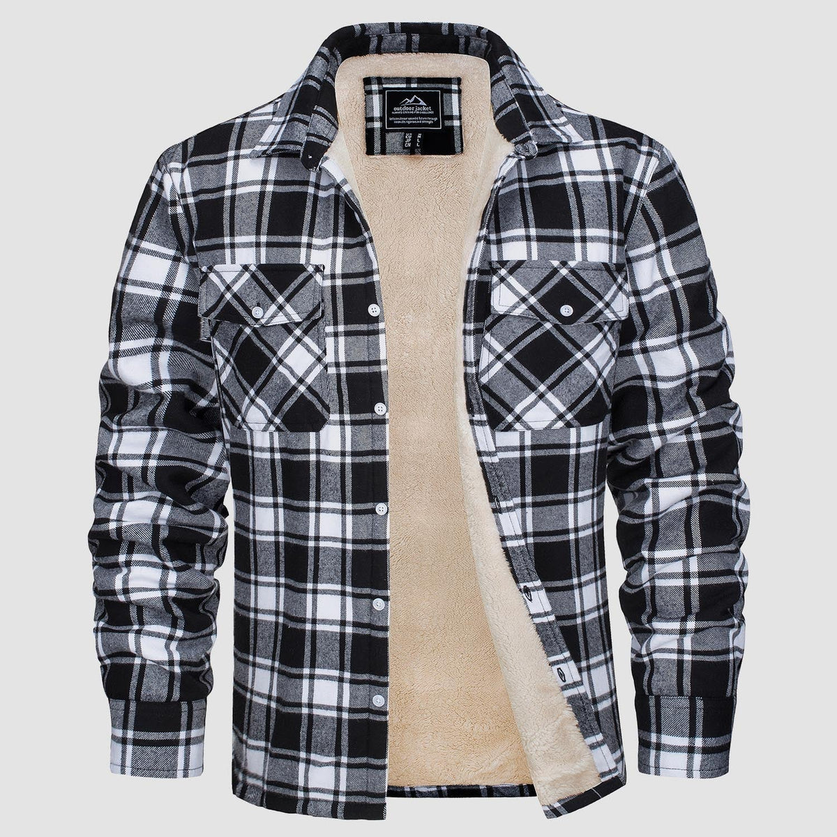 Men’s Lined Checked Shirt Jacket Black