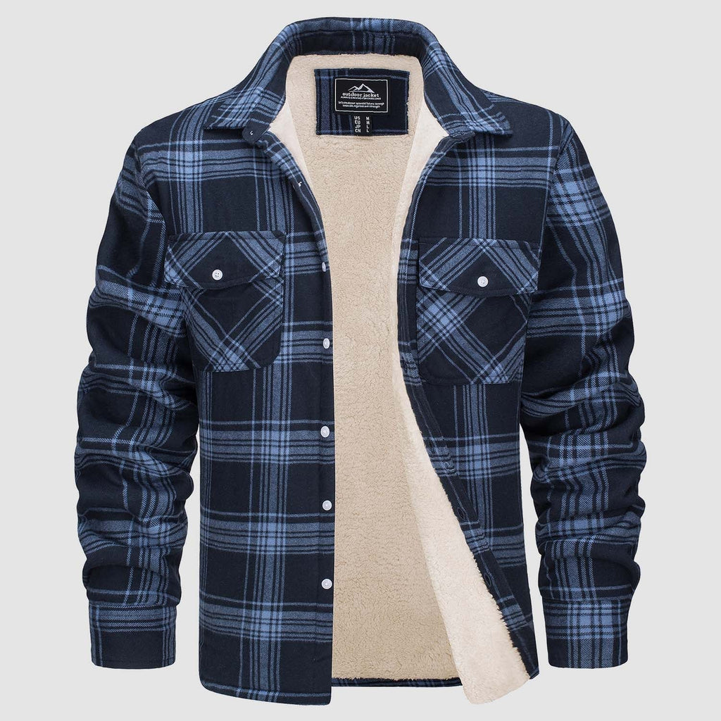 Men’s Lined Checked Shirt Jacket Blue