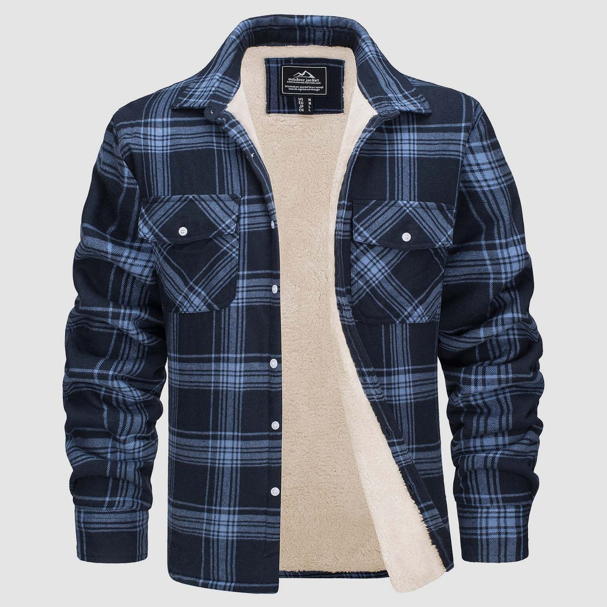 Men’s Lined Checked Shirt Jacket Blue