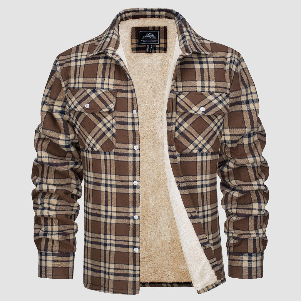 Men’s Lined Checked Shirt Jacket Brown