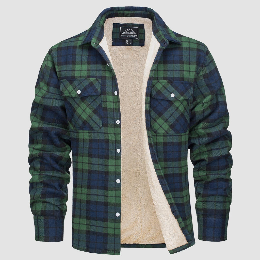 Men’s Lined Checked Shirt Jacket Green