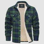 Men’s Lined Checked Shirt Jacket Green