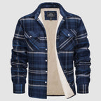 Men’s Lined Checked Shirt Jacket Grey Blue