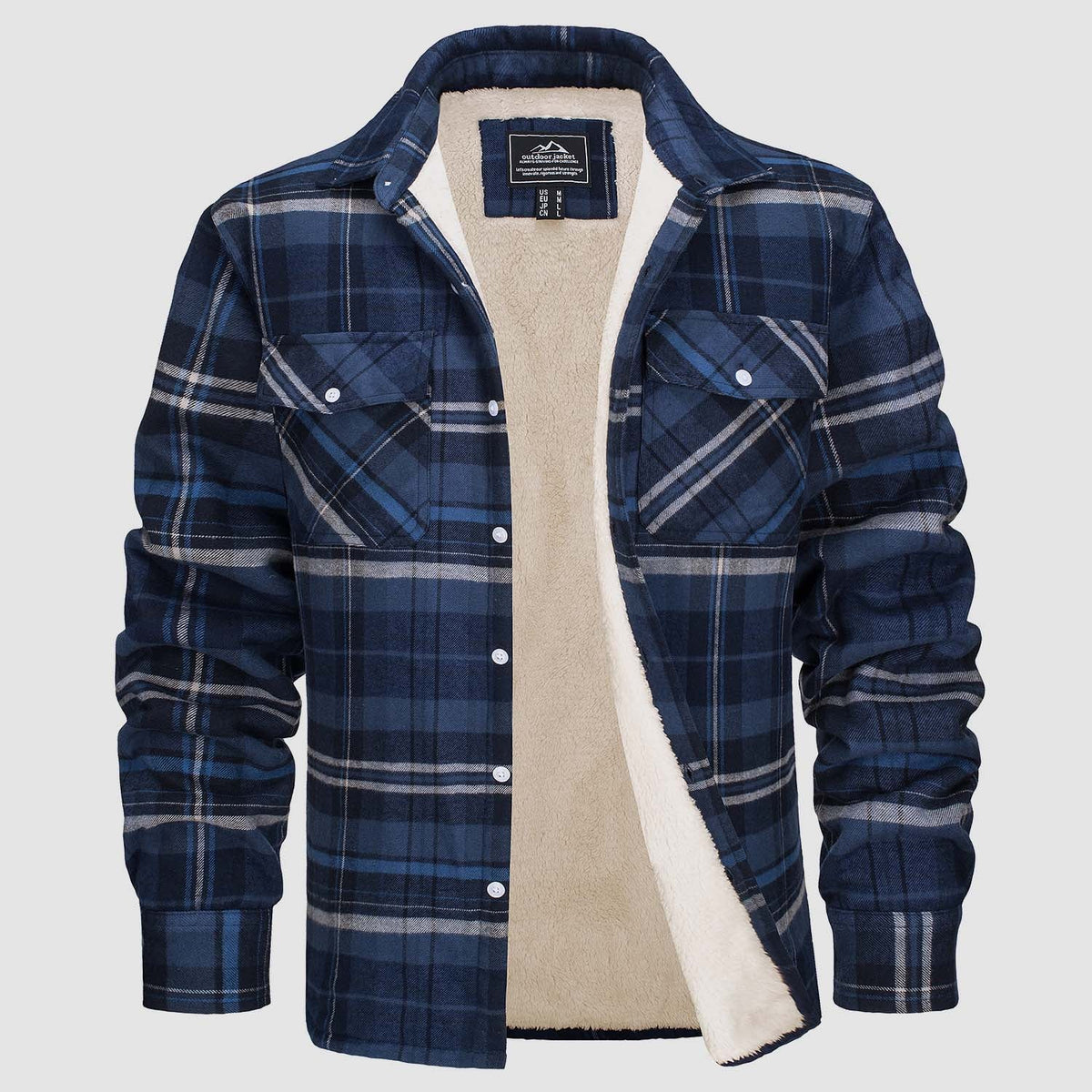 Men’s Lined Checked Shirt Jacket Grey Blue