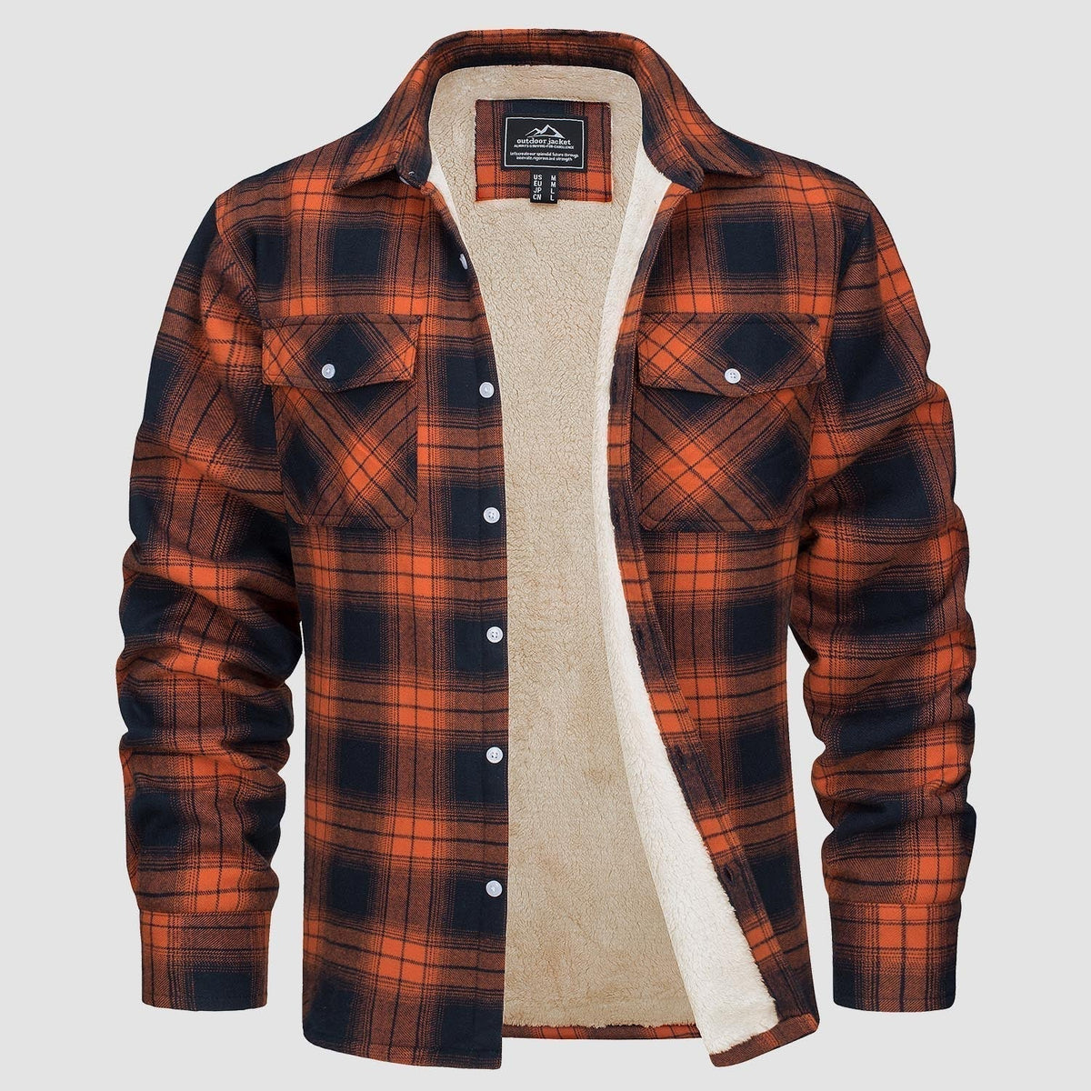 Men’s Lined Checked Shirt Jacket Orange