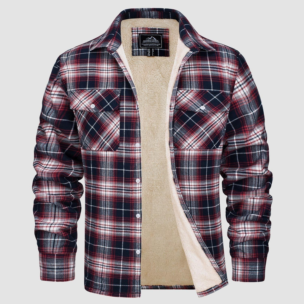 Men’s Lined Checked Shirt Jacket Red