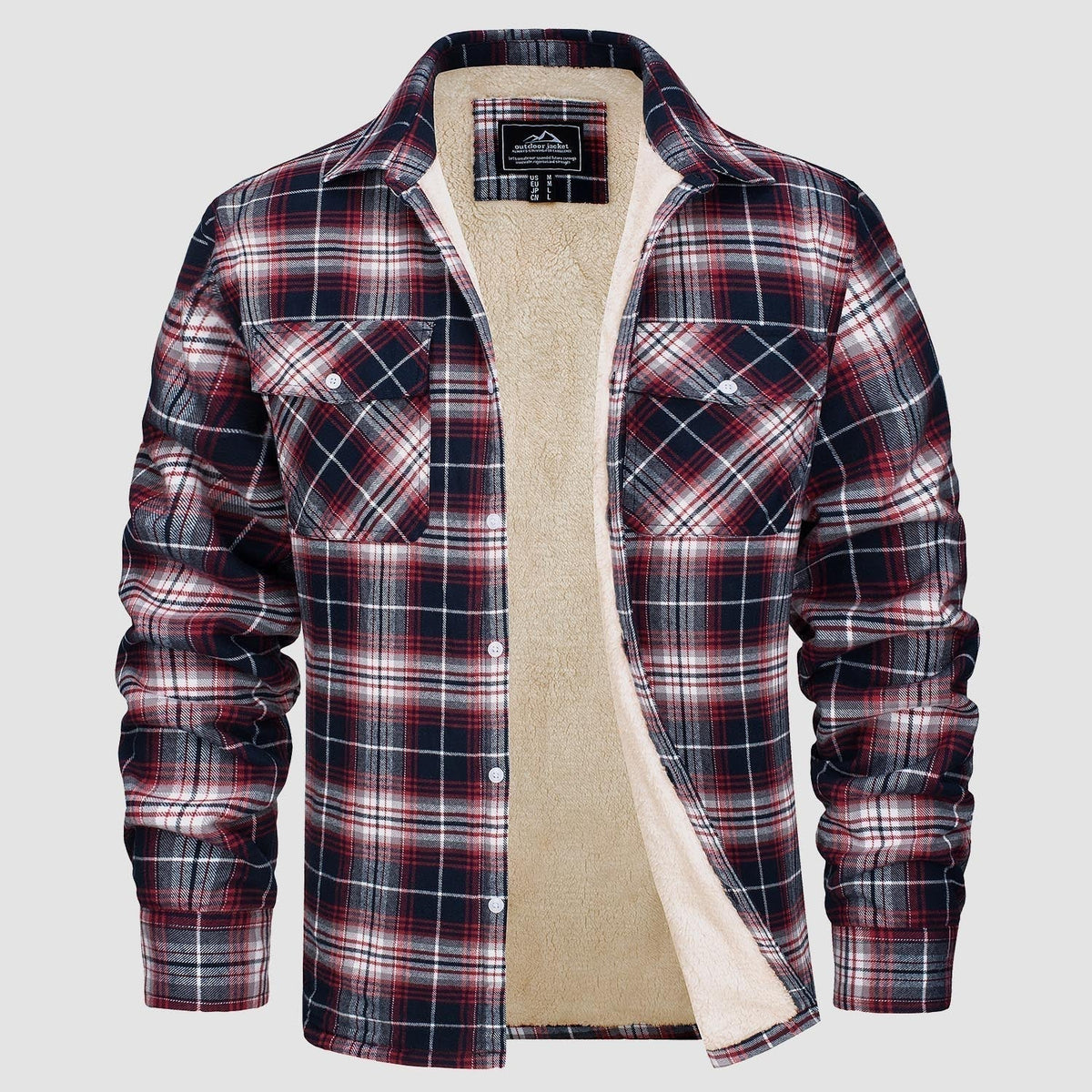 Men’s Lined Checked Shirt Jacket Red