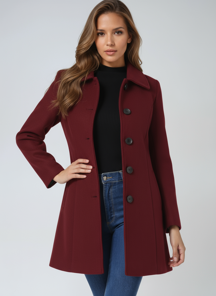 Women’s Elegant Classic Tailored Coat Dark Red