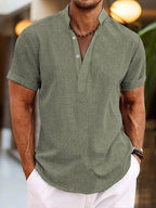 Men’s Classic Short Sleeve Henley Shirt for Summer Casual Wear Green