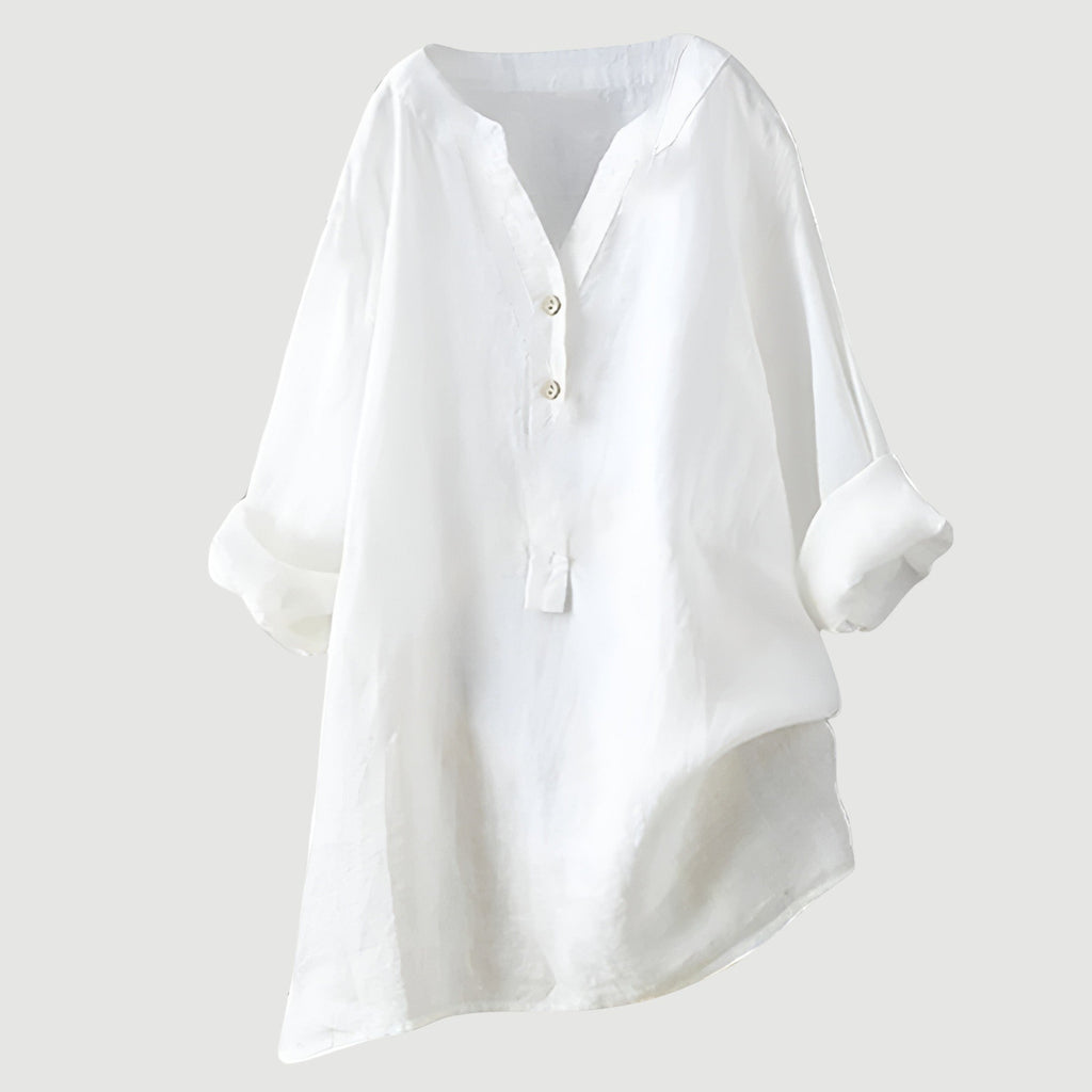 Women’s Casual Blouse with Button Closure and Relaxed Fit White