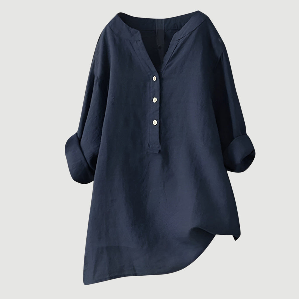Women’s Casual Blouse with Button Closure and Relaxed Fit Navy Blue