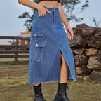 Women’s Elegant Denim Cargo Skirt