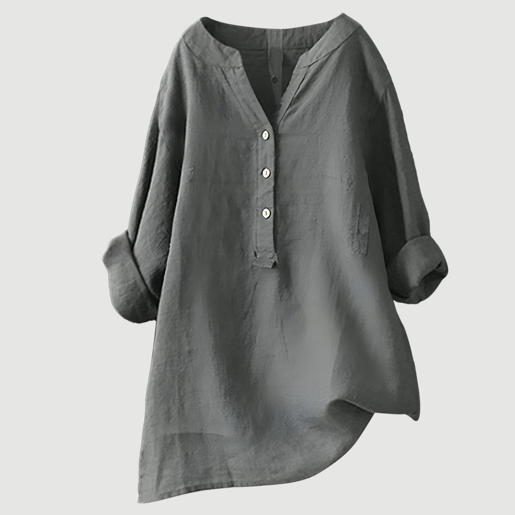 Women’s Casual Blouse with Button Closure and Relaxed Fit Light Grey