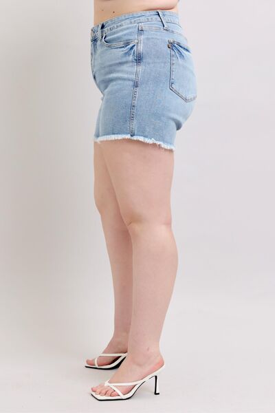 Women’s Plus Size Tummy Control Raw Hemmed Denim Shorts