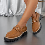 Women’s Elegant Platform Loafers with Round Toe Brown