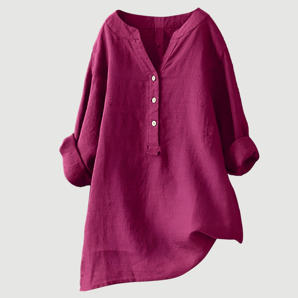 Women’s Casual Blouse with Button Closure and Relaxed Fit Pink Red