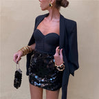 Women’s Dazzling Sparkling Sequin Skirt – Glamorous Party Skirt Black