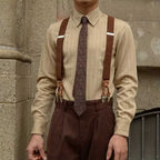 Men’s Vertical Stripe Button-Up Long Saleeve Dress Shirt Apricot