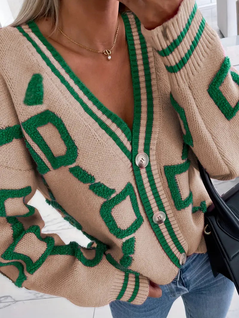 Women’s Relaxed Fit V-Neck Button-Front Cardigan Khaki
