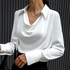 Women’s Elegant Formal Blouse with Waterfall Neckline White