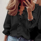 Women’s Elegant Ruffle Blouse with Long Sleeves Black
