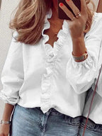 Women’s Elegant Ruffle Blouse with Long Sleeves White