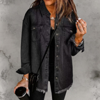 Women’s Casual Denim Jacket with Buttons Black