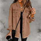Women’s Casual Denim Jacket with Buttons Brown