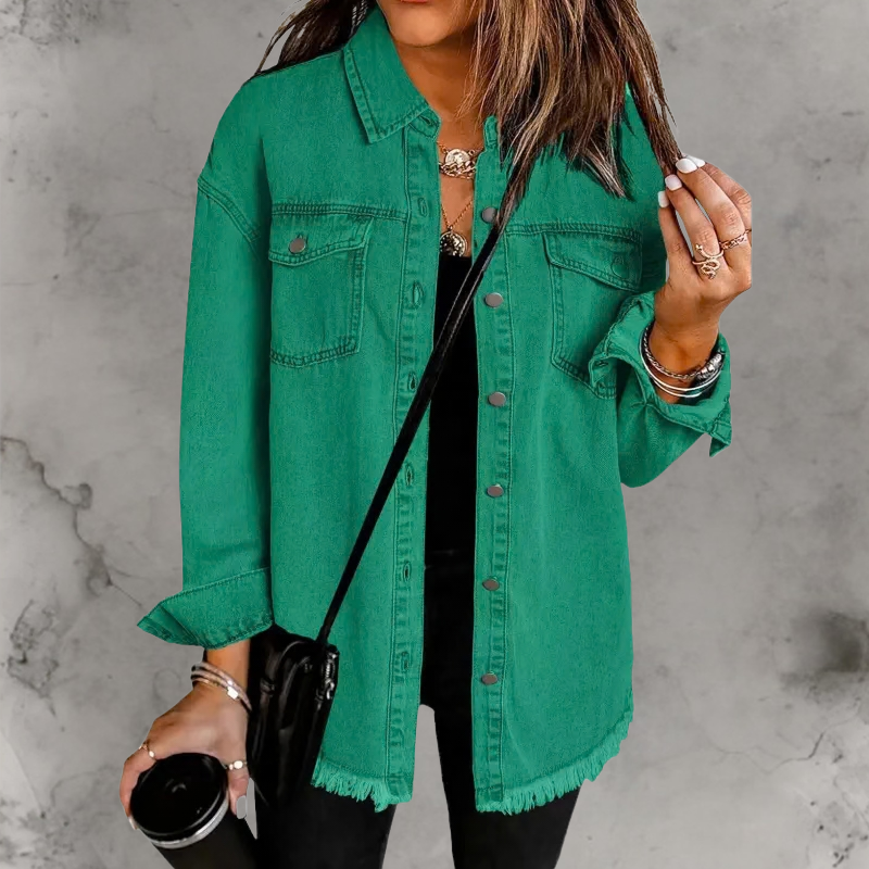 Women’s Casual Denim Jacket with Buttons Green