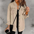 Women’s Casual Denim Jacket with Buttons Khaki