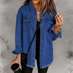 Women’s Casual Denim Jacket with Buttons Navy