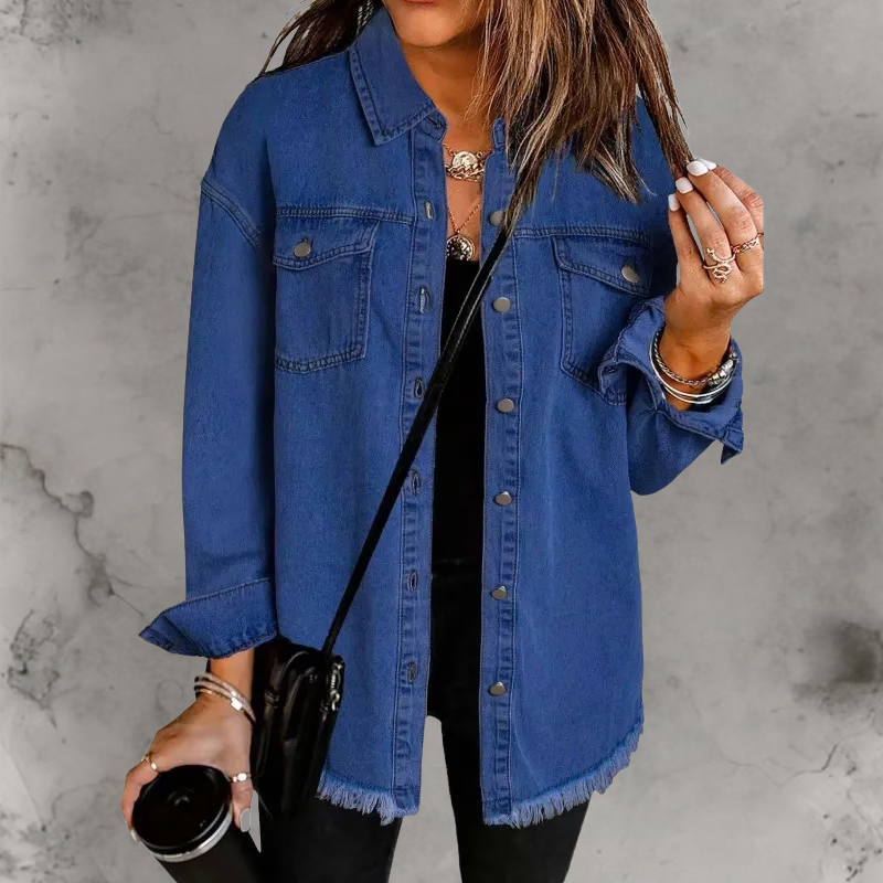 Women’s Casual Denim Jacket with Buttons Navy