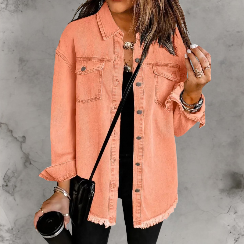 Women’s Casual Denim Jacket with Buttons Orange