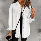 Women’s Casual Denim Jacket with Buttons White