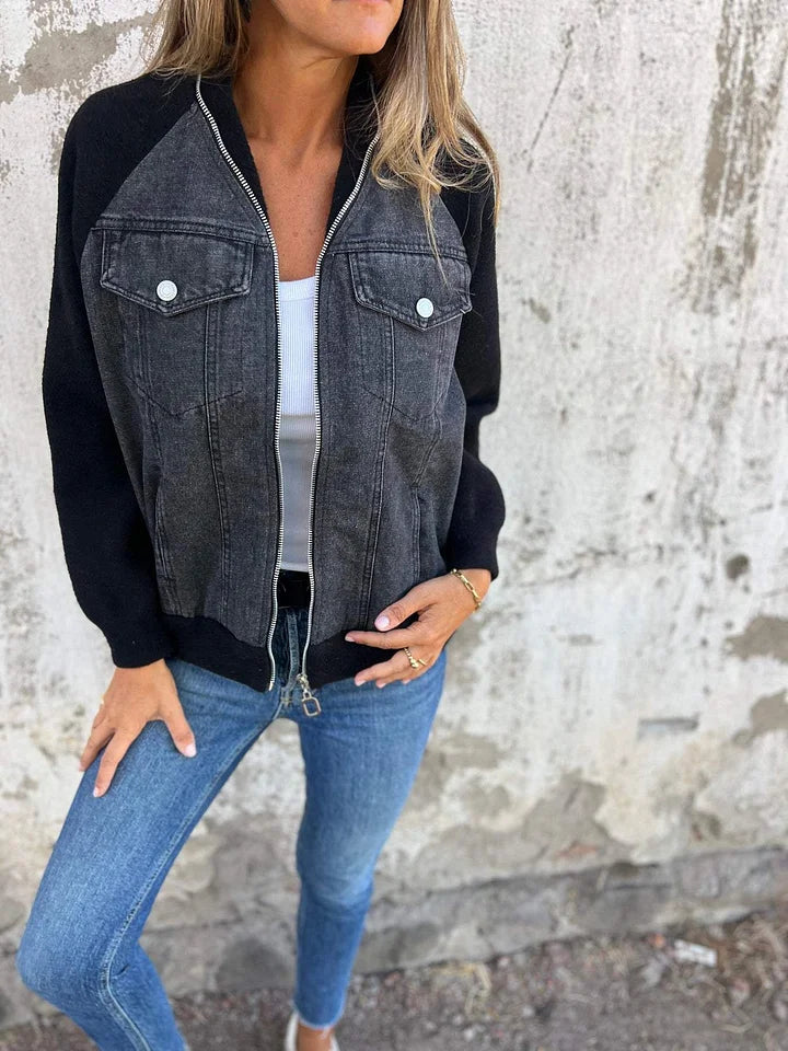 Women’s Fashionable Denim Jacket with Fleece Details