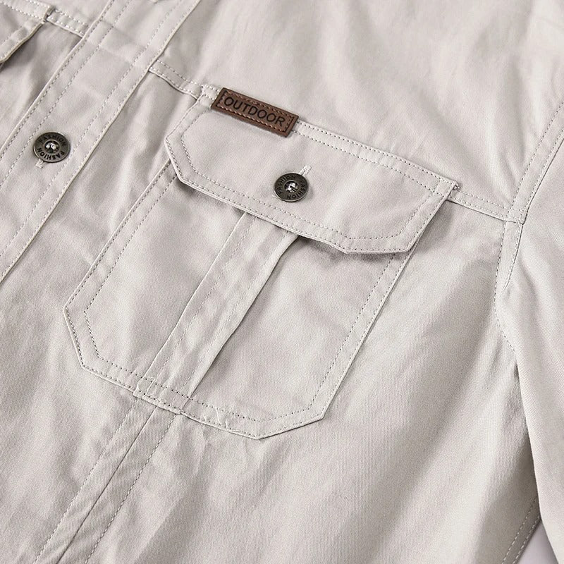 Men’s Sturdy Long-Sleeve Cargo Shirt with Pockets