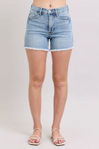 Women’s Plus Size Tummy Control Raw Hemmed Denim Shorts
