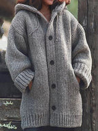 Women’s Hooded Oversized Knit Cardigan with Pockets Gray