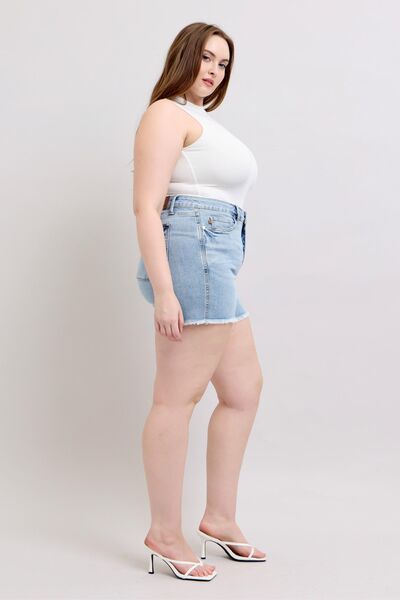 Women’s Plus Size Tummy Control Raw Hemmed Denim Shorts